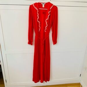Vintage Sears JR Red Light Weight Puff Sleeve Lae Robe Size 11